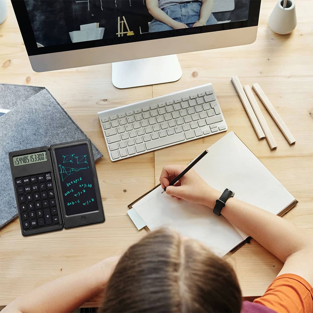 Calculatrice pliable et numérique avec tablette d’écriture LCD 6 pouces – آلة حاسبة ولوحة كتابة 2في1 - Électronique - صورة 7