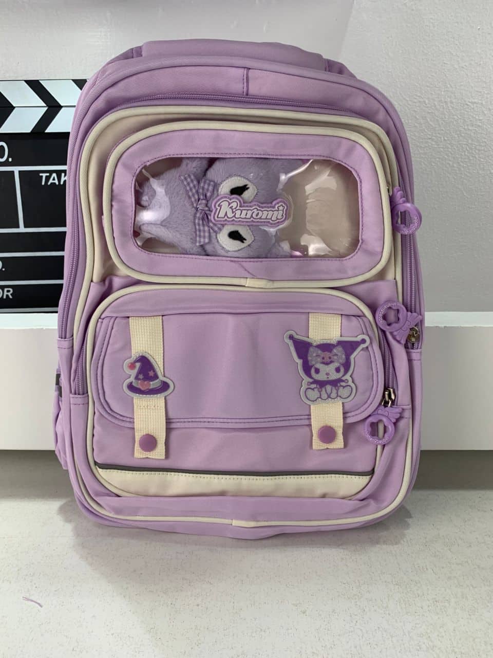 Sac à Dos Enfant Ludique avec Plusieurs Compartiment et un Peluche LM-5122 Mauve – حقيبة ظهر للأطفال بنفسجي - Sac à dos et Mode - صورة 3