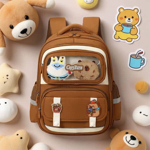 Sac à Dos Enfant Ludique avec Plusieurs Compartiment et un Peluche LM-5122 Marron – حقيبة ظهر للأطفال بني - Sac à dos et Mode - صورة 3