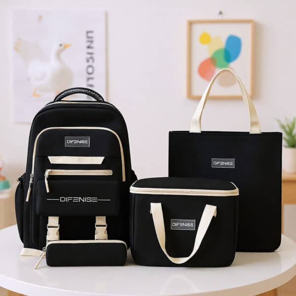 Ensemble de sac à dos kawaii 4Pcs avec porte manger isotherme noir – طقم محفظة مع حقيبة حفظ الطعام