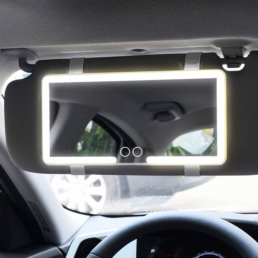 Miroir de courtoisie rechargeable double buttons avec 3 modes d’éclairage – مرآة مكياج مضيئة للسيارات - Soins et Beauté - صورة 2