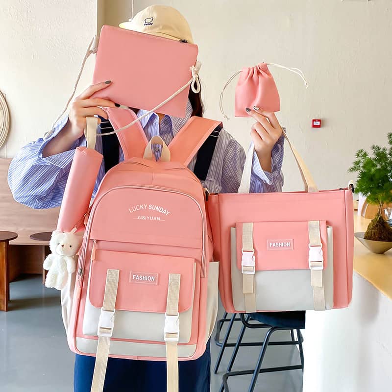 Ensemble de sacs d’école Kawai pour adolescents 5Pcs YISIYUAN Rose – محفظة 5 قطع كاواي وردي - Sac à dos et Mode - صورة 2