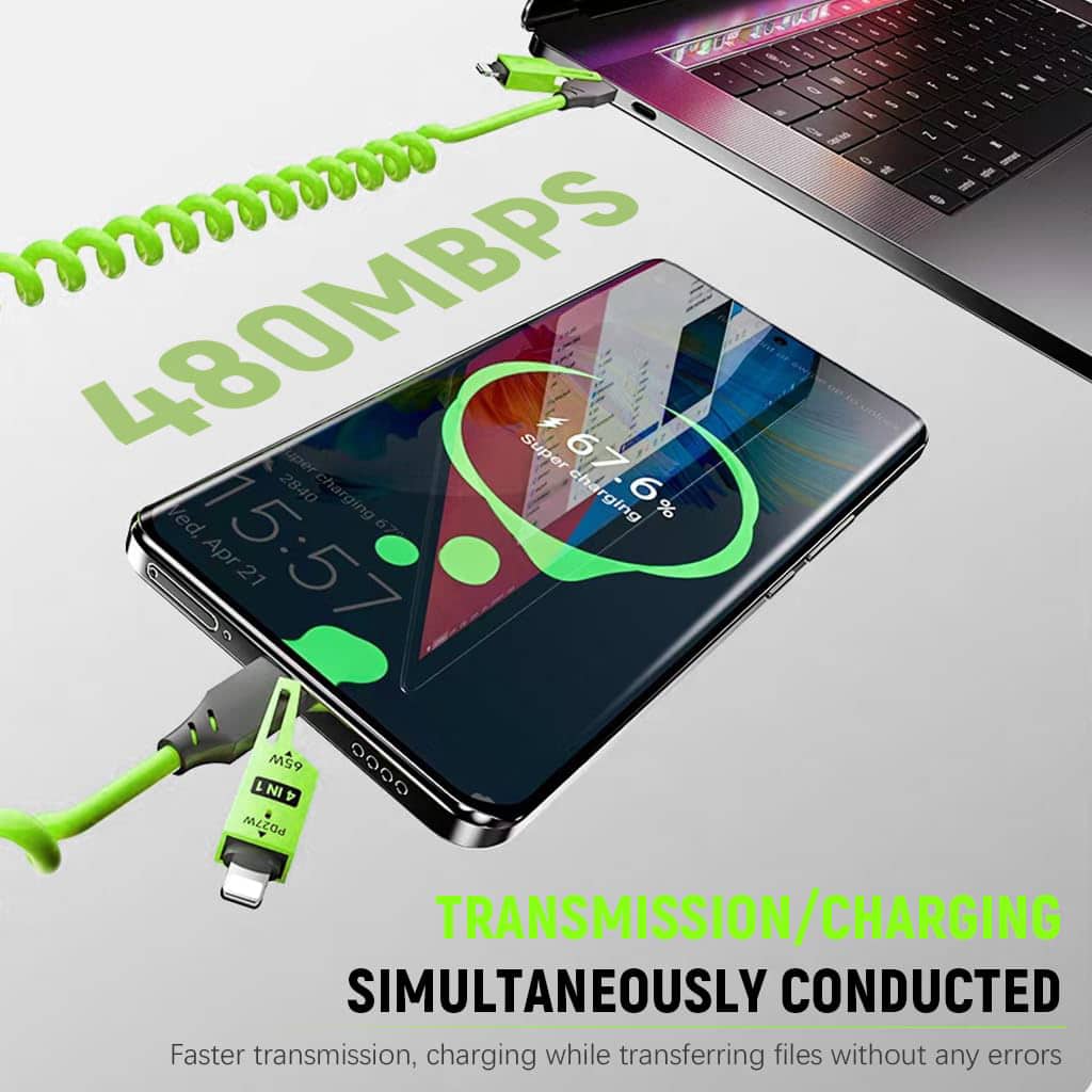 Câble USB 4en1 à Ressort Fast Charge 65 W – كابل شحن سريع - Électronique - صورة 2
