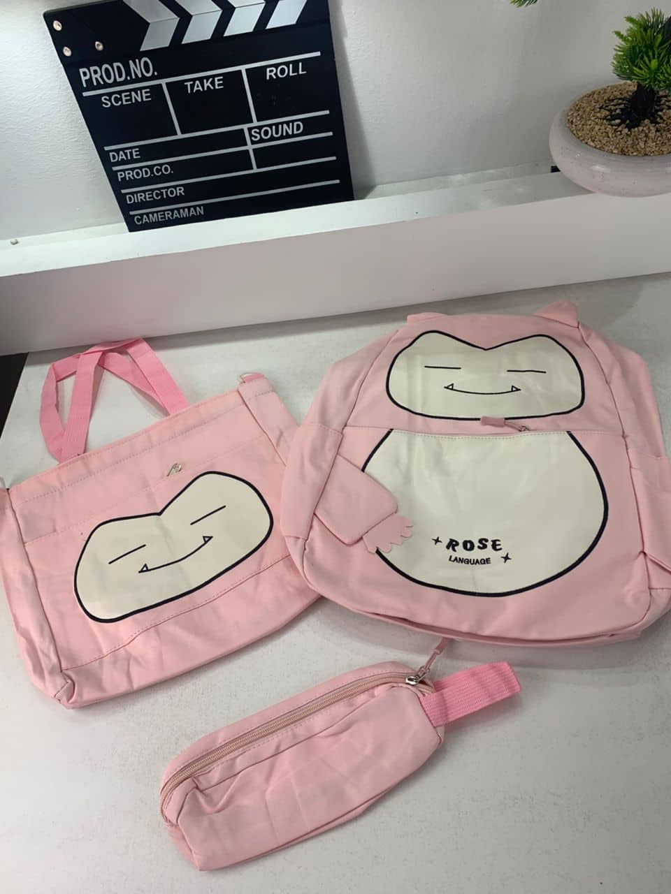 Ensemble de Sacs Snorlax 3Pcs Design Kawaii Rose- حقيبة مدرسية 3 قطع لون وردي - Sac à dos et Mode - صورة 7