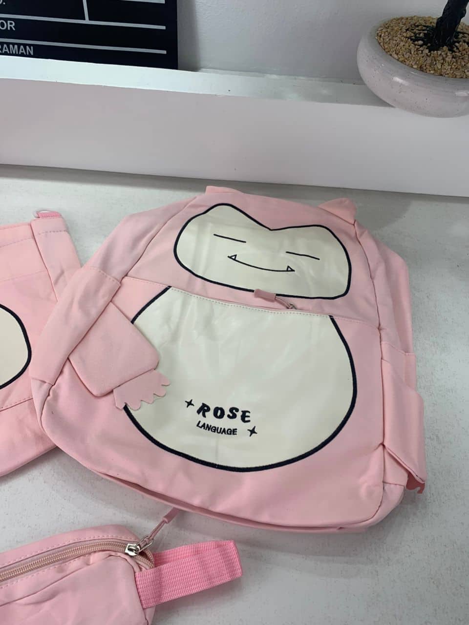 Ensemble de Sacs Snorlax 3Pcs Design Kawaii Rose- حقيبة مدرسية 3 قطع لون وردي - Sac à dos et Mode - صورة 8