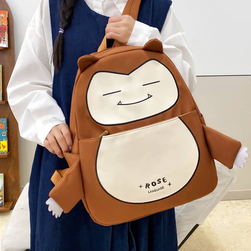 Ensemble de Sacs Snorlax 3Pcs Design Kawaii Marron – حقيبة مدرسية 3 قطع لون بني - Sac à dos et Mode - صورة 5