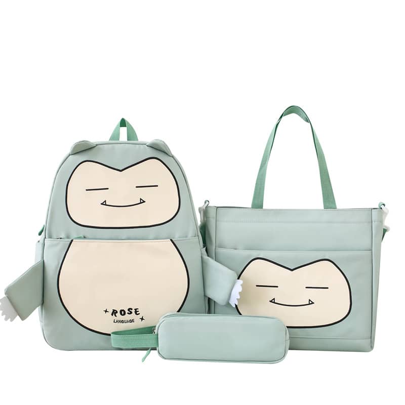 Ensemble de Sacs Snorlax 3Pcs Design Kawaii Vert – حقيبة مدرسية 3 قطع لون أخضر - Sac à dos et Mode - صورة 3