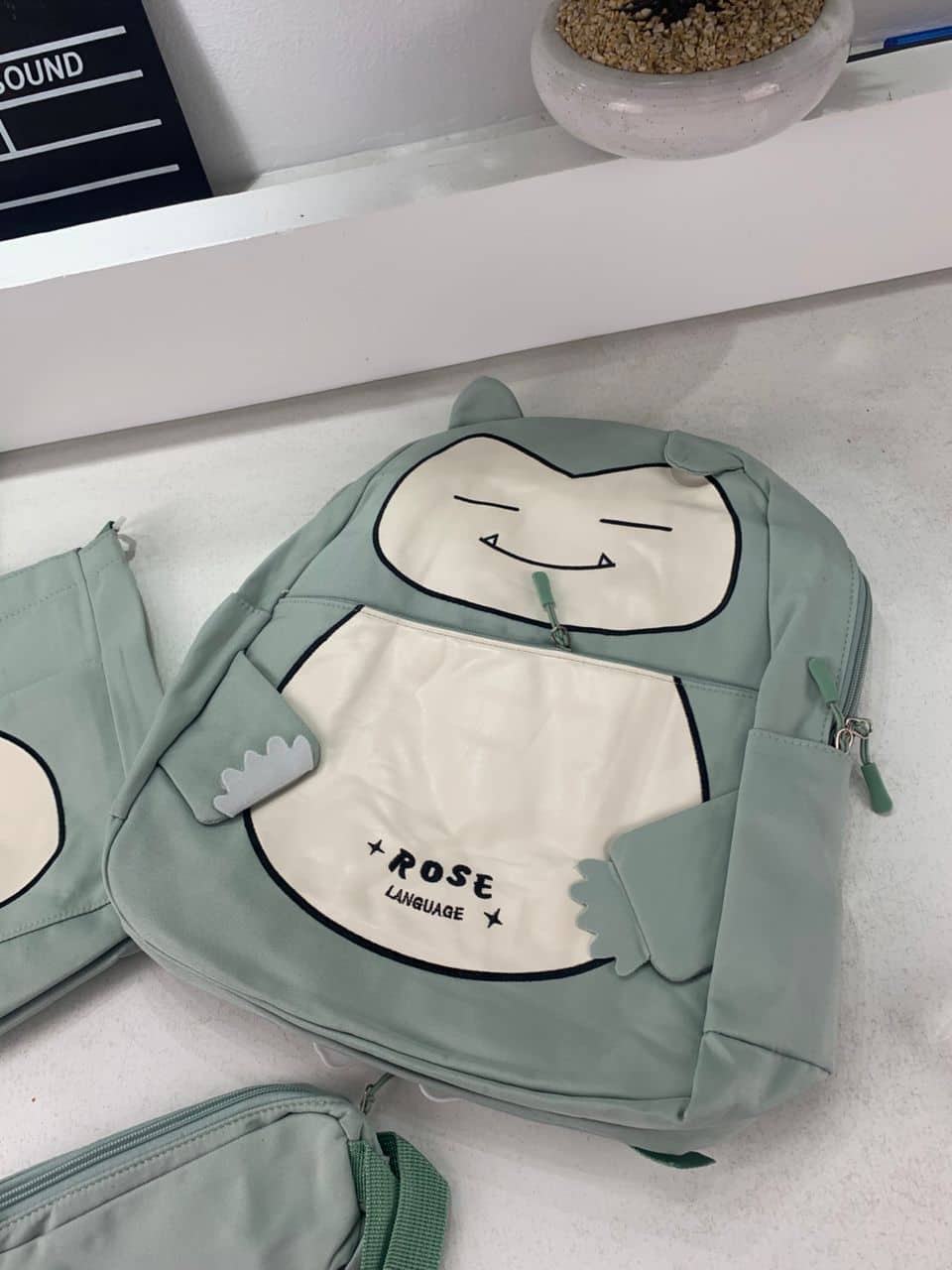 Ensemble de Sacs Snorlax 3Pcs Design Kawaii Vert – حقيبة مدرسية 3 قطع لون أخضر - Sac à dos et Mode - صورة 5