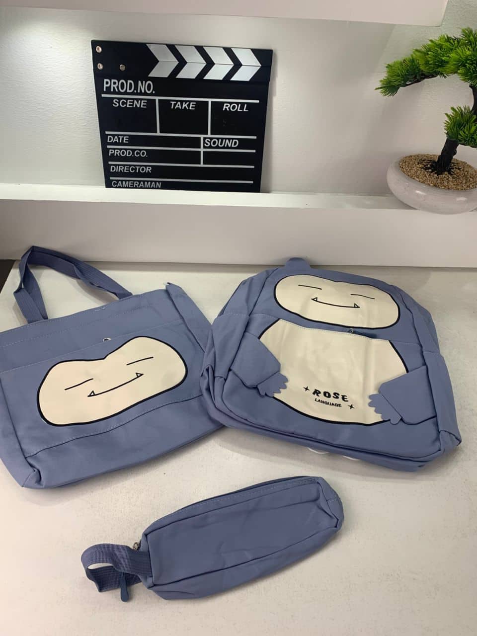 Ensemble de Sacs Snorlax 3Pcs Design Kawaii Bleu – حقيبة مدرسية 3 قطع لون أزرق - Sac à dos et Mode - صورة 6
