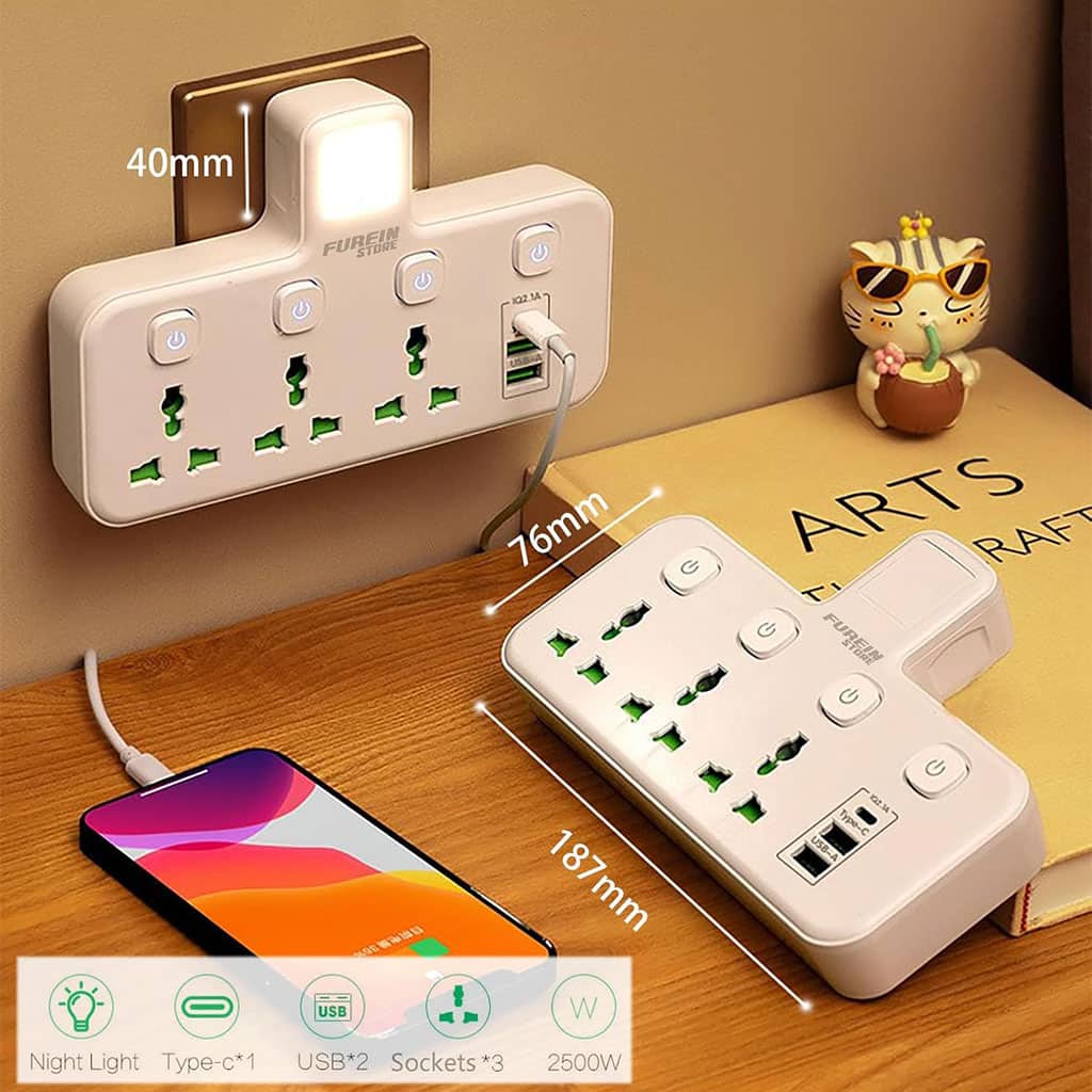 Multiprise Murale LED avec 2 ports USB-A et 1 port USB-C (charge rapide) – مقبس طاقة مقبس طاقة مع منافذ شحن - Outillage et Bricolage - صورة 2