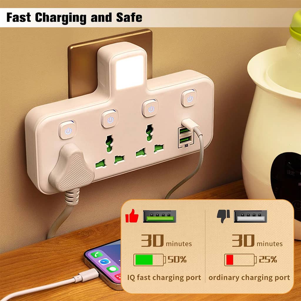 Multiprise Murale LED avec 2 ports USB-A et 1 port USB-C (charge rapide) – مقبس طاقة مقبس طاقة مع منافذ شحن - Outillage et Bricolage - صورة 5