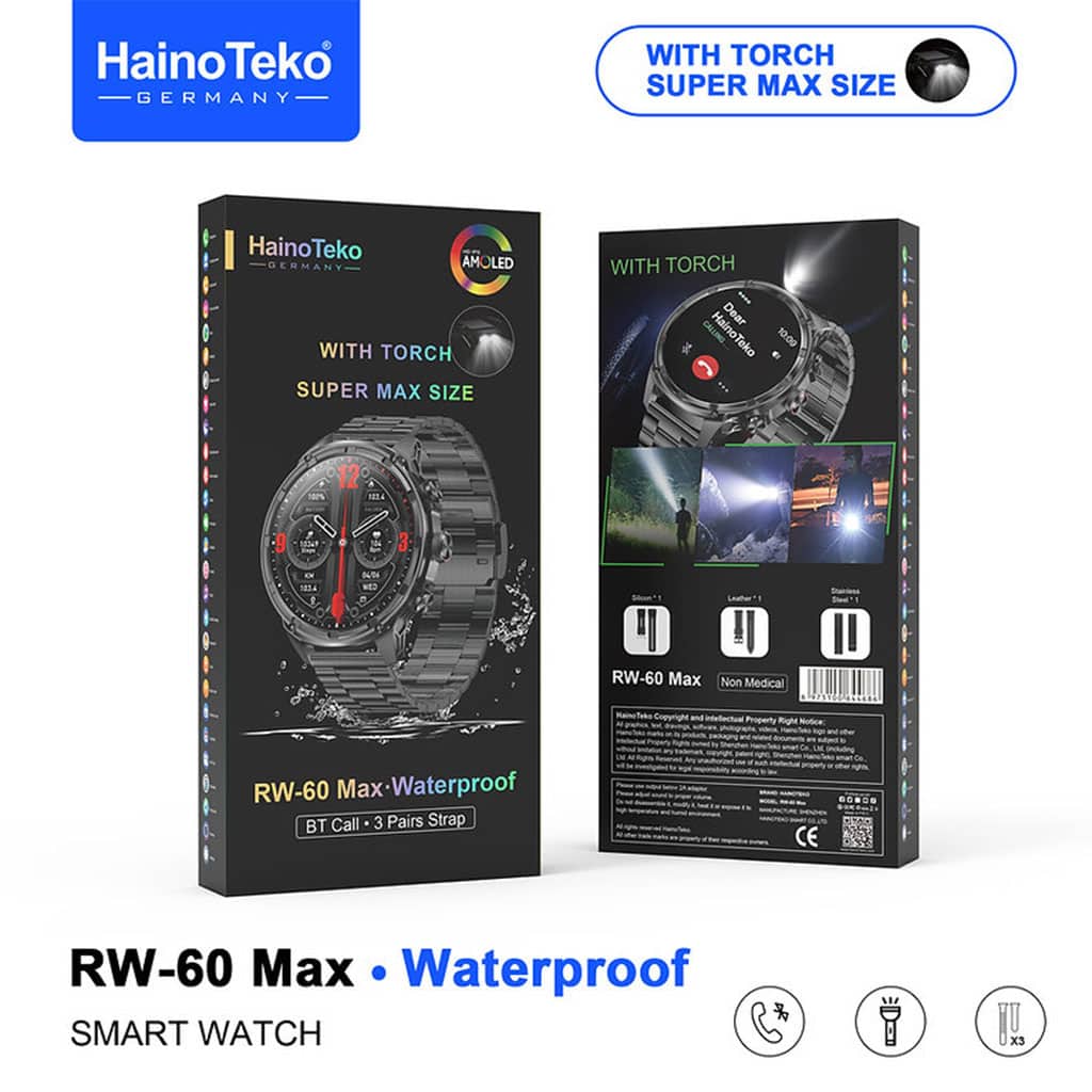 Smart Watch Haino Teko RW-60 MAX avec Lampe Torche et 3 Bracelets – ساعة ذكية أصلية - Électronique - صورة 6