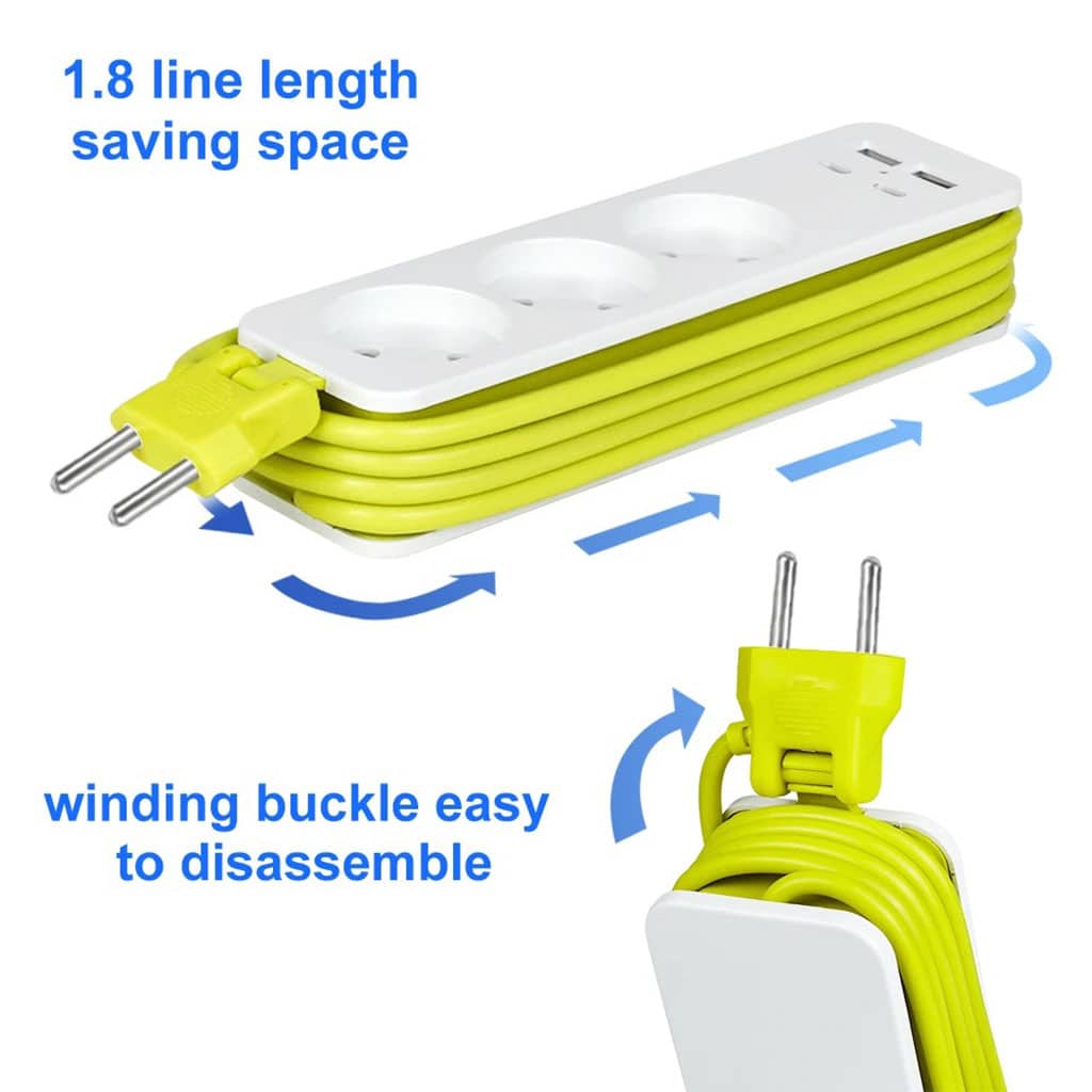 AVEL Multiprise 3 Sockets avec 4 ports USB Cordon 1,8 m Enroulable – مقبس طاقة مع منافذ شحن - Outillage et Bricolage - صورة 3