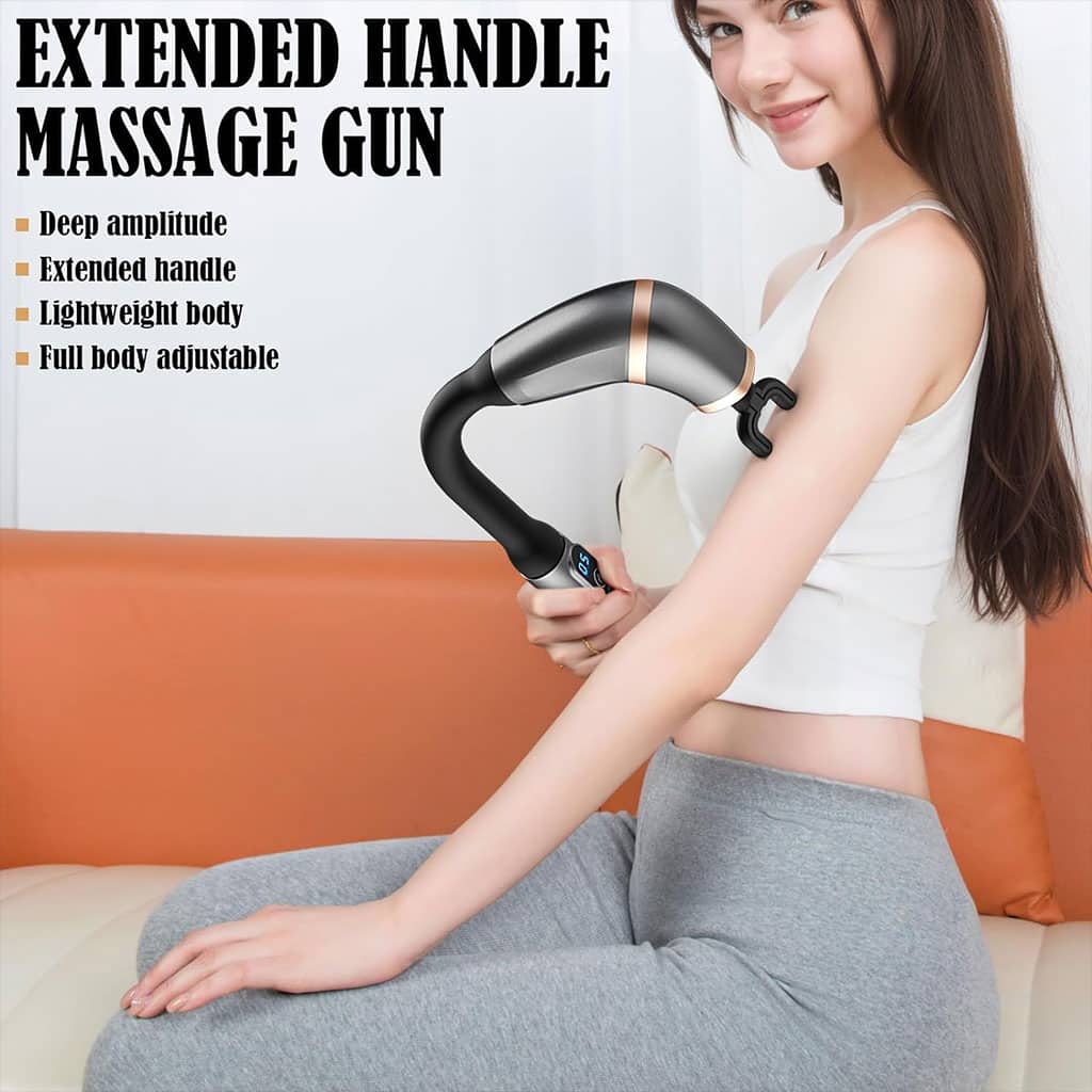 Pistolet de massage poignée allongée avec 4 têtes, 3 modes et 6 niveaux – جهاز تدليك الجسم - Soins et Beauté - صورة 4