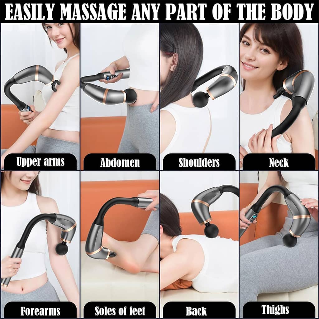 Pistolet de massage poignée allongée avec 4 têtes, 3 modes et 6 niveaux – جهاز تدليك الجسم - Soins et Beauté - صورة 5