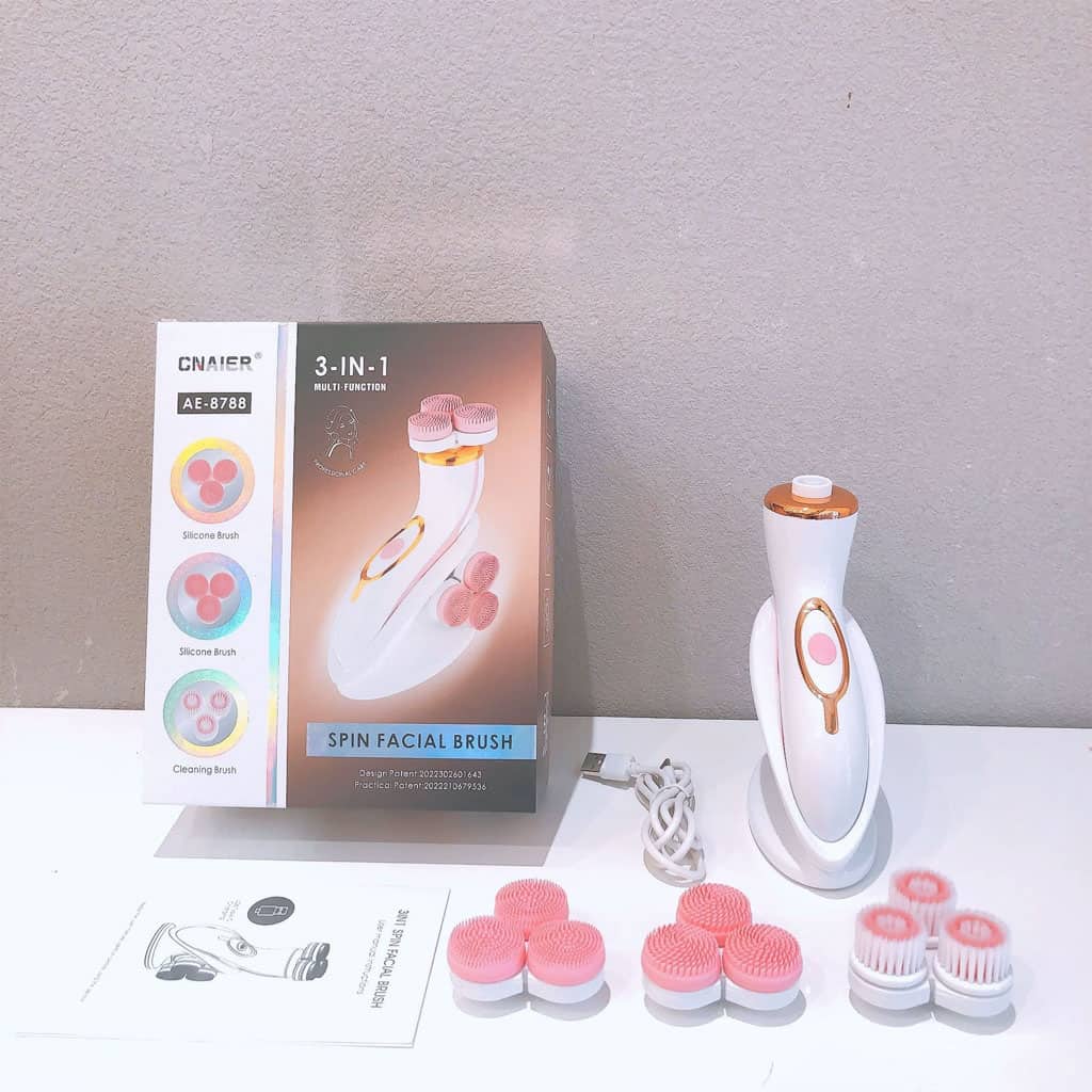Brosse Nettoyante Électrique Cnaier AE-8788 3 Têtes Rotatives Recharge USB – جهاز تنظيف البشرة بعمق - Soins et Beauté - صورة 2