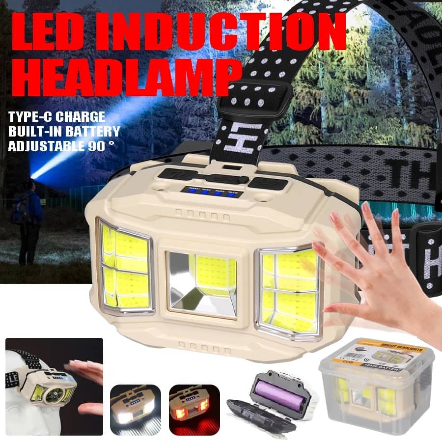 Lampe frontale LED COB à induction Rechargeable par USB 5 Modes – مصباح رأس قابل للشحن - Camping et Randonnée - صورة 3
