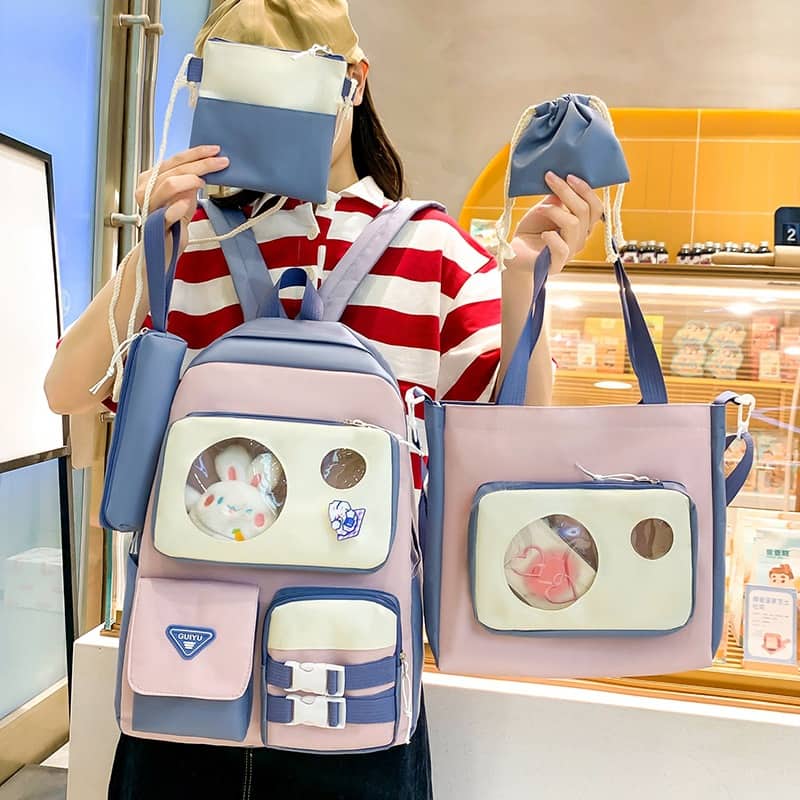 Ensemble de sacs d’école Kawai pour adolescents 5Pcs Guiyu V2 Bleu – محفظة 5 قطع كاواي أزرق - Sac à dos et Mode - صورة 2