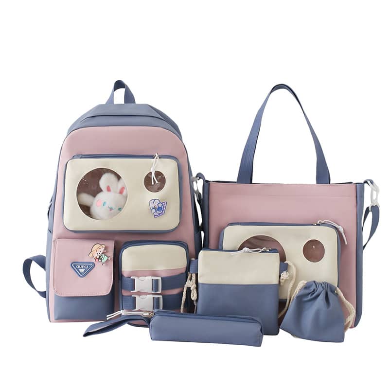 Ensemble de sacs d’école Kawai pour adolescents 5Pcs Guiyu V2 Bleu – محفظة 5 قطع كاواي أزرق - Sac à dos et Mode - صورة 3