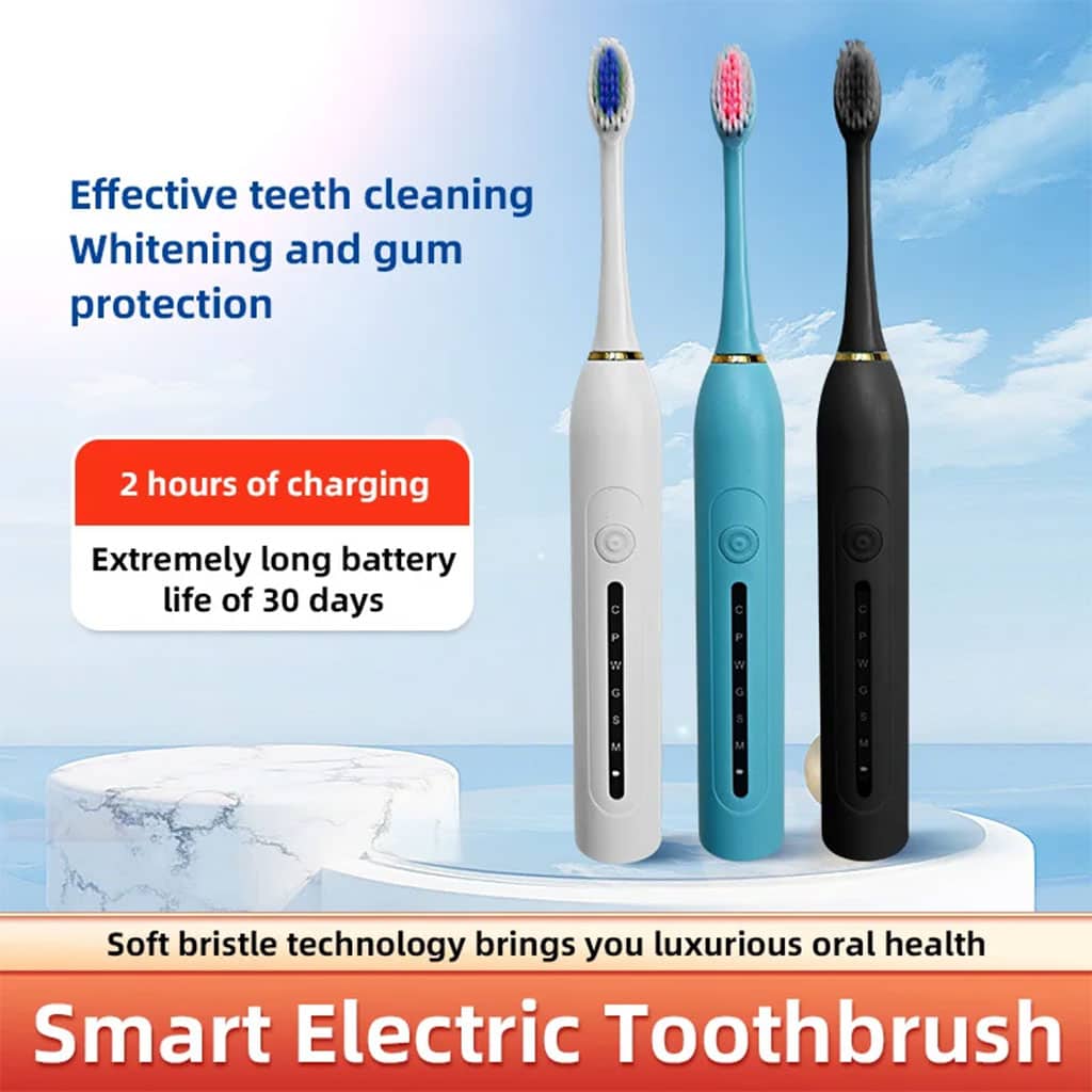 Brosse à Dents Électrique 4 Têtes Incluses Rechargeable et Étanche IPX7 – فرشاة أسنان كهربائية بأربعة رؤوس - Soins et Beauté - صورة 2