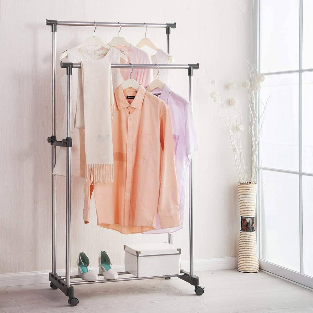 Penderie 2 Barre et porte-chaussures 2 en 1 en acier inoxydable - Maison - صورة 2