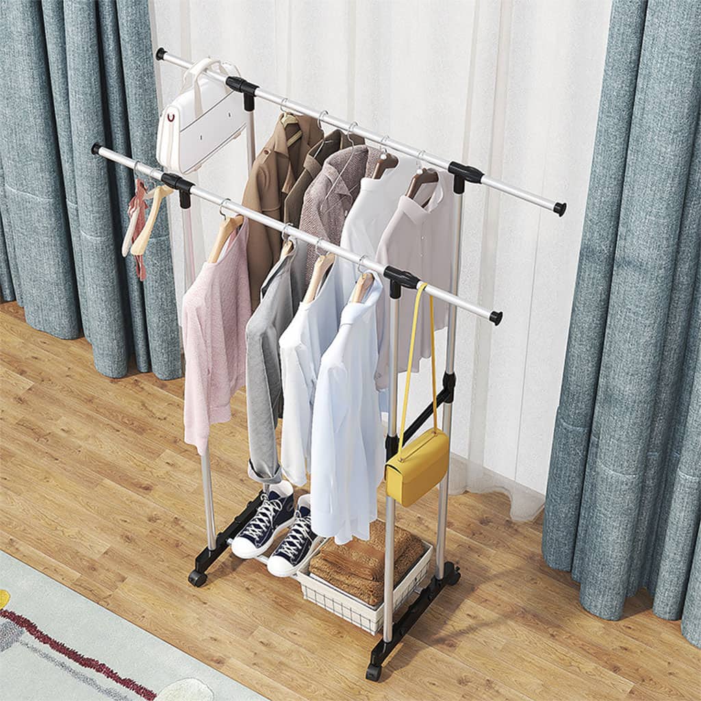 Double Penderie à vêtements portable à roulettes en Acier Inoxydable – علاقة ملابس متنقلة - Maison - صورة 4