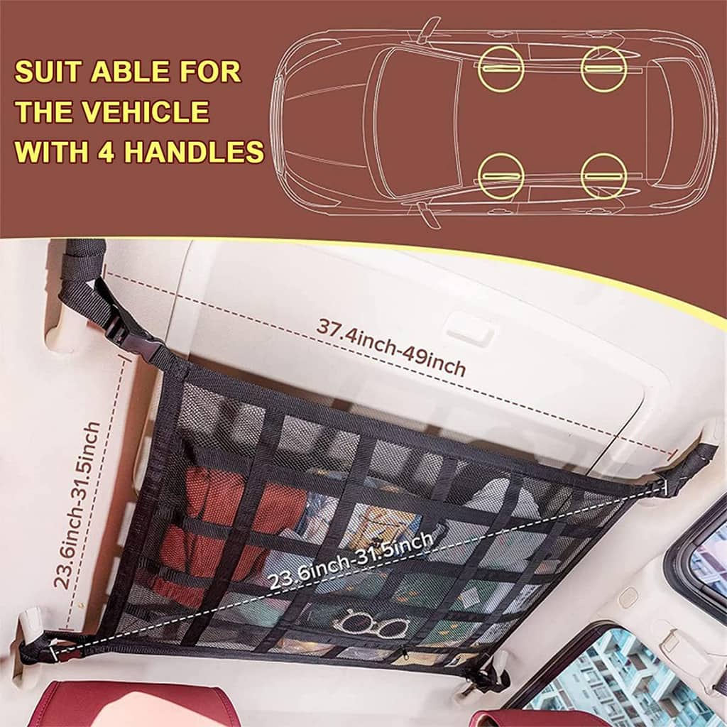 Filet de Rangement pour Toit Voiture Intérieur – منظم أغراض في سقف السيارة - Accessoires Auto/Moto - صورة 8