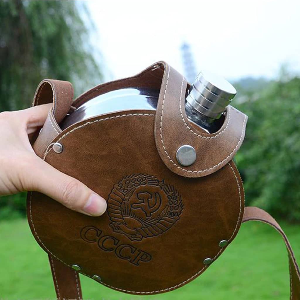 Flasque Métallique Portable 1200ml en Acier Inoxydable 18/8 avec Étui en Cuir pour Activités Extérieures - Camping et Randonnée - صورة 2