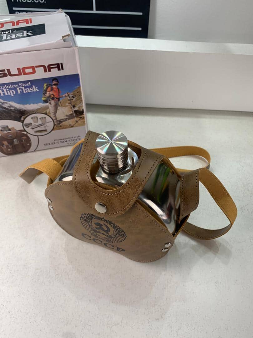 Flasque Métallique Portable 1200ml en Acier Inoxydable 18/8 avec Étui en Cuir pour Activités Extérieures - Camping et Randonnée - صورة 7