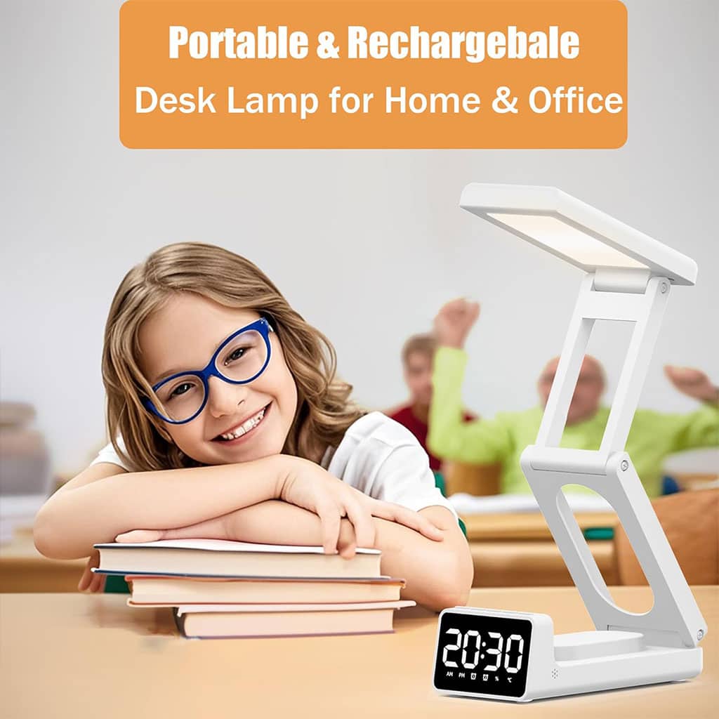 Lampe de bureau rechargeable sans fil avec réveil LED et power bank 10 000 mAh – مصباح مكتب ومصباح مع شاحن متنقل - Électronique - صورة 6
