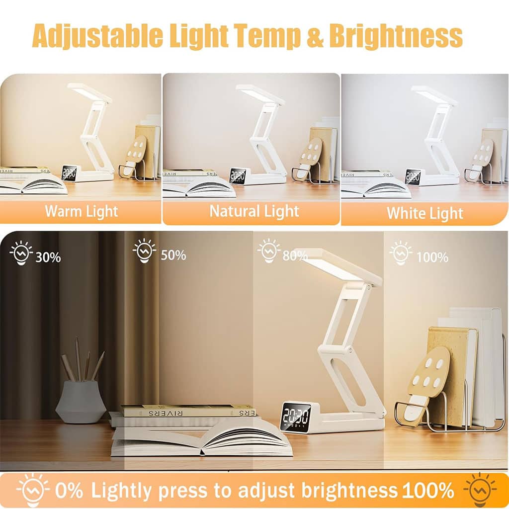 Lampe de bureau rechargeable sans fil avec réveil LED et power bank 10 000 mAh – مصباح مكتب ومصباح مع شاحن متنقل - Électronique - صورة 7