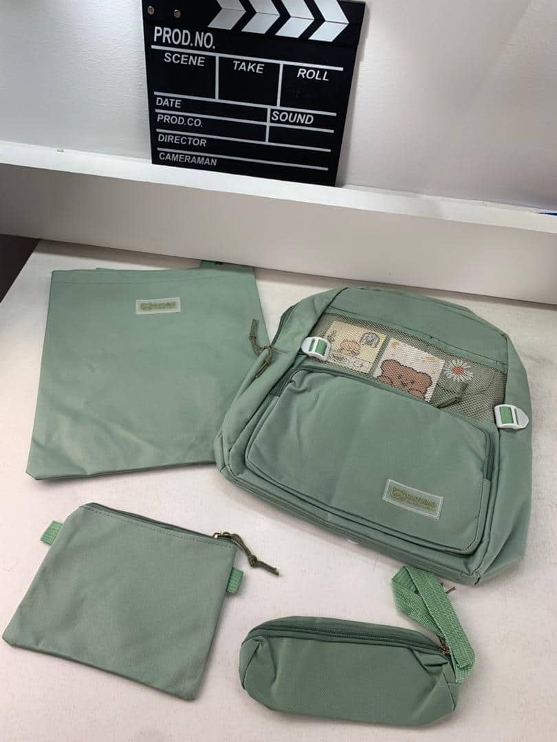 Ensemble de sacs d’école Kawai pour adolescents 4Pcs Guiyu V4 Vert – محفظة 4 قطع كاواي أخضر - Back to School - صورة 2