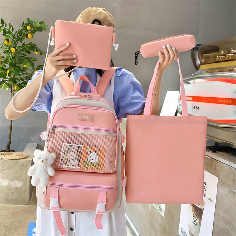 Ensemble de sacs d’école Kawai pour adolescents 4Pcs V3 CLBD Rose – محفظة 4 قطع كاواي وردي - Sac à dos et Mode - صورة 2