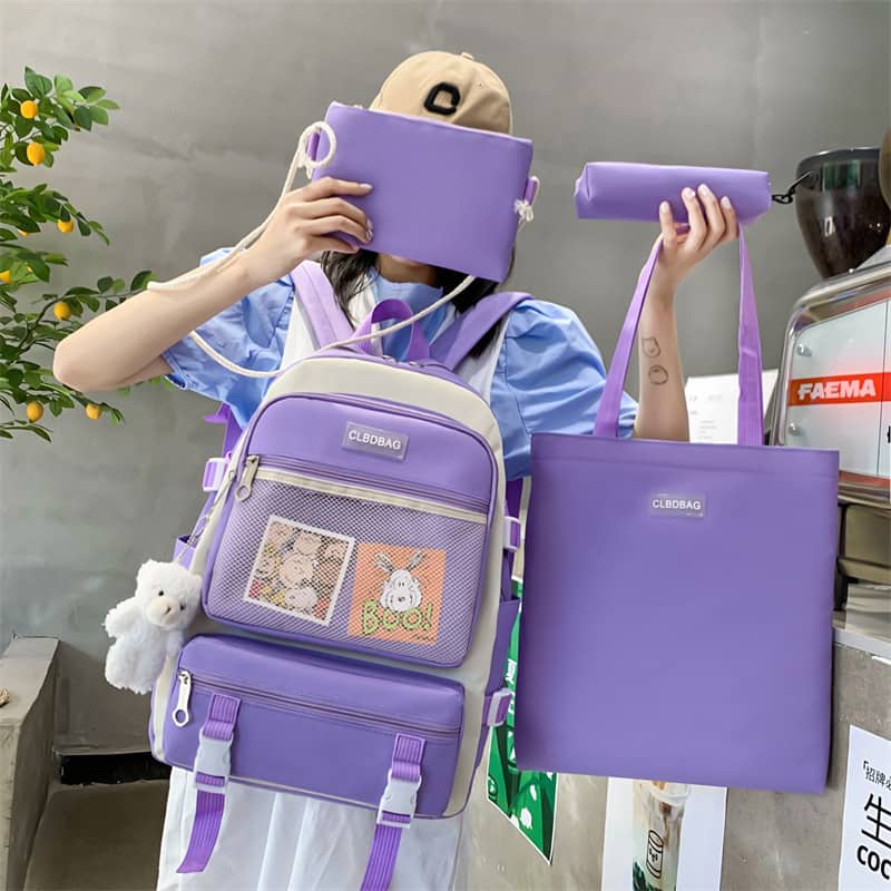 Ensemble de sacs d’école Kawai pour adolescents 4Pcs V3 CLBD Mauve – محفظة 4 قطع كاواي بنفسجي - Sac à dos et Mode - صورة 2