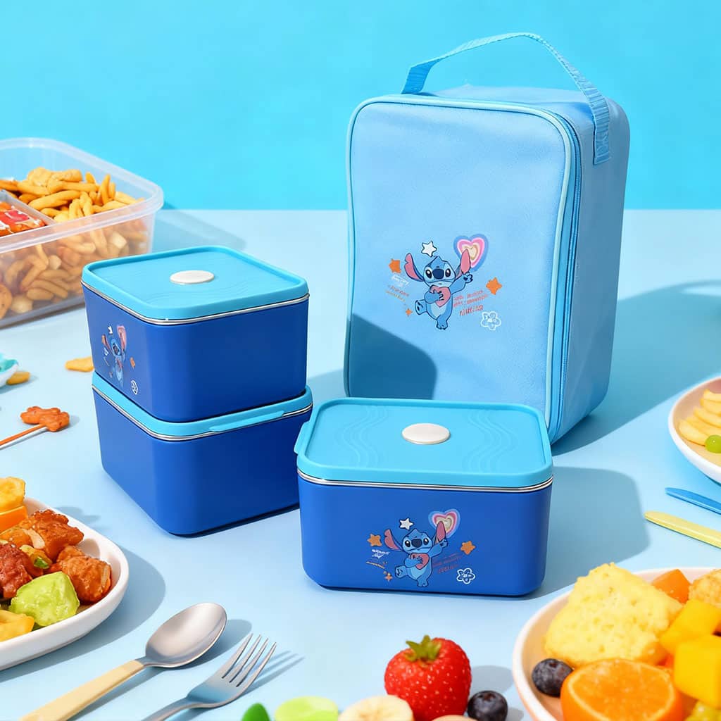 Lunch Box avec Sac Isotherme Design Cartoon 3 Compartiments Alimentaires – حافظة أطعام للأطفال 3 طبقات - Cuisine - صورة 2