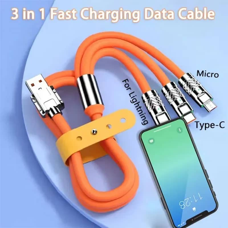 Câble de charge Rapide 3en1 Câble USB de 1.2 m avec 3 connecteurs 100W – كابل شحن سريع - Électronique - صورة 3