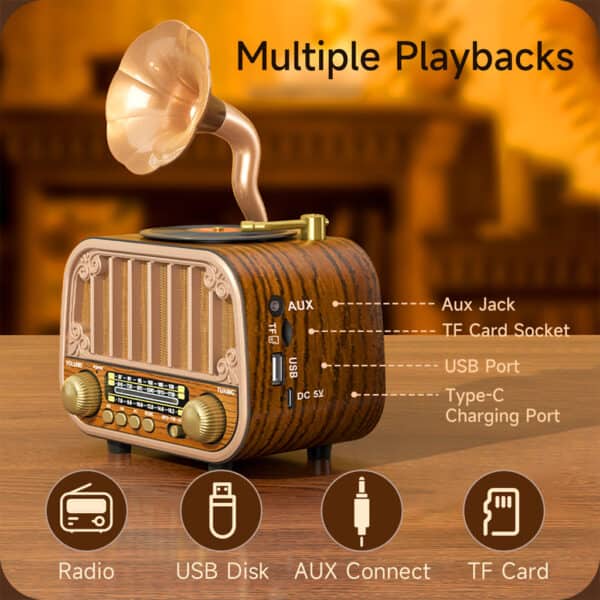 Radio rétro sans fil Bluetooth FM AM SW avec USB TF MD-1319BT – مكبر صوت بلوتوث على شكل راديو - Décoration - صورة 2
