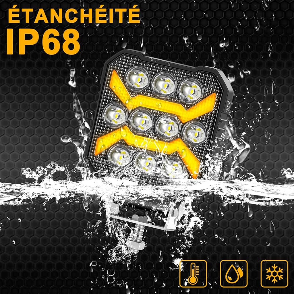 Phare LED Anti-brouillard 1PCS avec 5 Modes d’éclairage 12V-24V IP68 étanche – مصباح عالي السطوع للسيارات والدراجات النارية - Accessoires Auto/Moto - صورة 2