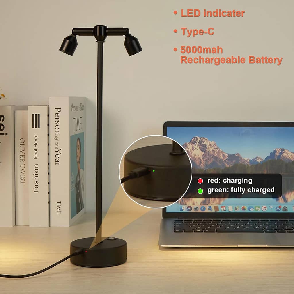 Lampe de bureau LED rétro à double tête rotative à 360 degré – مصباح مكتب بعدة أوضاع إضاءة - Décoration - صورة 4