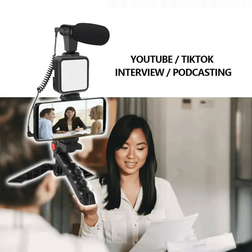 Kit d’enregistrement vidéo pour smartphone et appareil photo avec microphone à LED intégré – طقم تصورير إحترافي مع ميكروفون وإضاءة مدمجة - Électronique - صورة 2