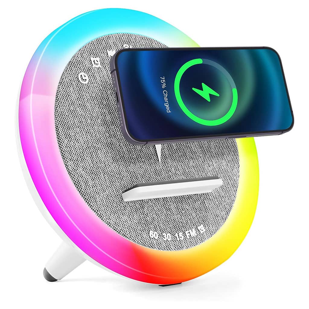 Haut-parleur et Lampe de Chevet avec Lumière d’ambiance RGB et Chargeur Induction 15W – مكبر صوت وشاحن لاسلكي مع إضاءة ملونة - Électronique - صورة 2