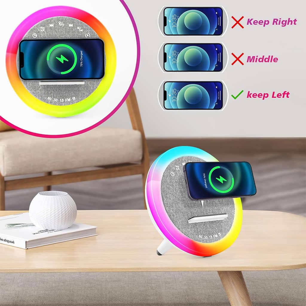 Haut-parleur et Lampe de Chevet avec Lumière d’ambiance RGB et Chargeur Induction 15W – مكبر صوت وشاحن لاسلكي مع إضاءة ملونة - Électronique - صورة 3