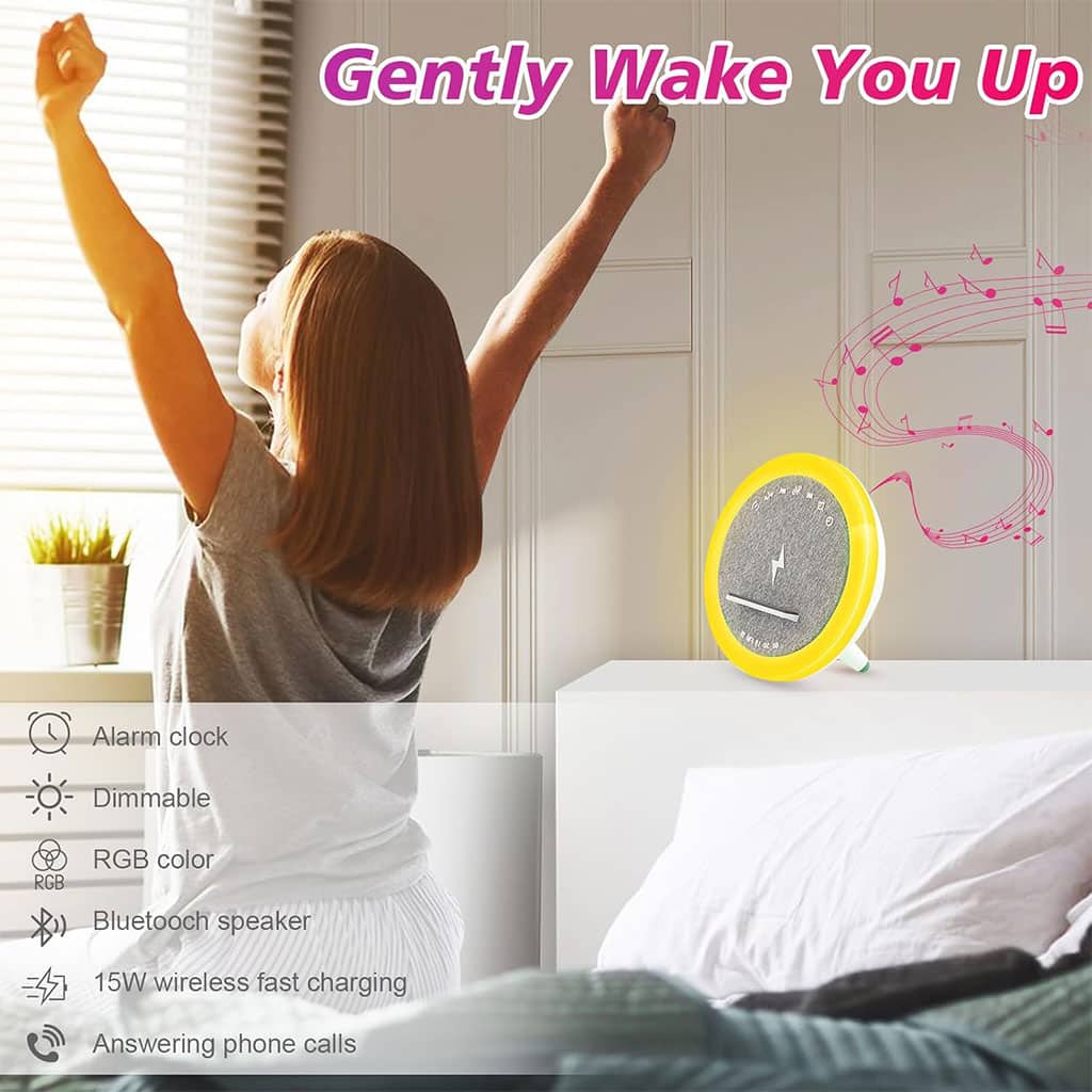 Haut-parleur et Lampe de Chevet avec Lumière d’ambiance RGB et Chargeur Induction 15W – مكبر صوت وشاحن لاسلكي مع إضاءة ملونة - Électronique - صورة 5