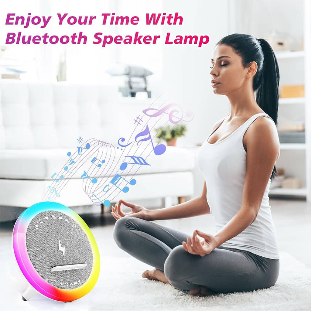Haut-parleur et Lampe de Chevet avec Lumière d’ambiance RGB et Chargeur Induction 15W – مكبر صوت وشاحن لاسلكي مع إضاءة ملونة - Électronique - صورة 6