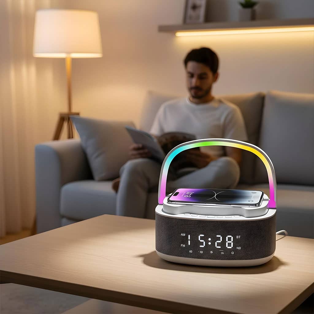 Haut Parleur Bluetooth Portable S301 à LED RGB chargement sans fil 15W – مكبر صوت بلوتوث وشاحن لاسلكي 2في1 - Électronique - صورة 2