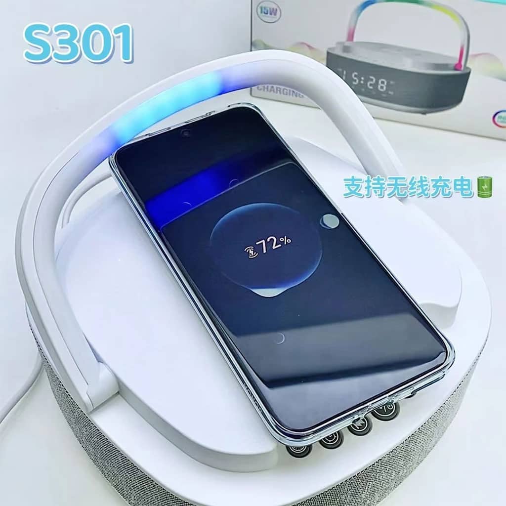 Haut Parleur Bluetooth Portable S301 à LED RGB chargement sans fil 15W – مكبر صوت بلوتوث وشاحن لاسلكي 2في1 - Électronique - صورة 5