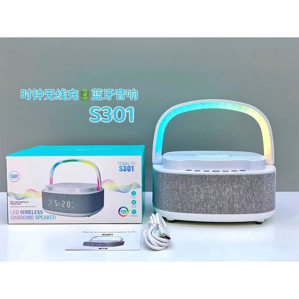 Haut Parleur Bluetooth Portable S301 à LED RGB chargement sans fil 15W – مكبر صوت بلوتوث وشاحن لاسلكي 2في1 - Électronique - صورة 6