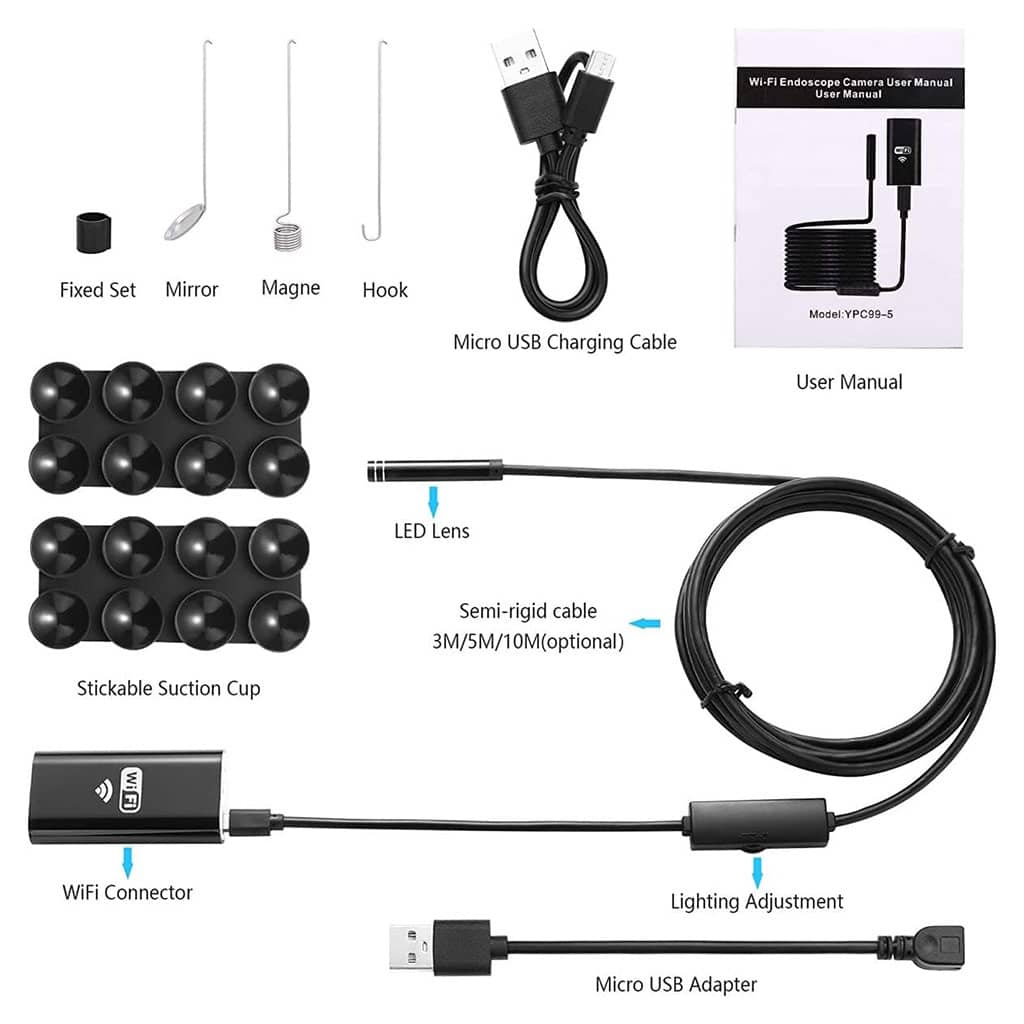 Endoscope WiFi Caméra d’inspection sans Fil 8 mm 6 LED réglables pour Smartphone – كاميرة للمناطق الضيقة - Électronique - صورة 6
