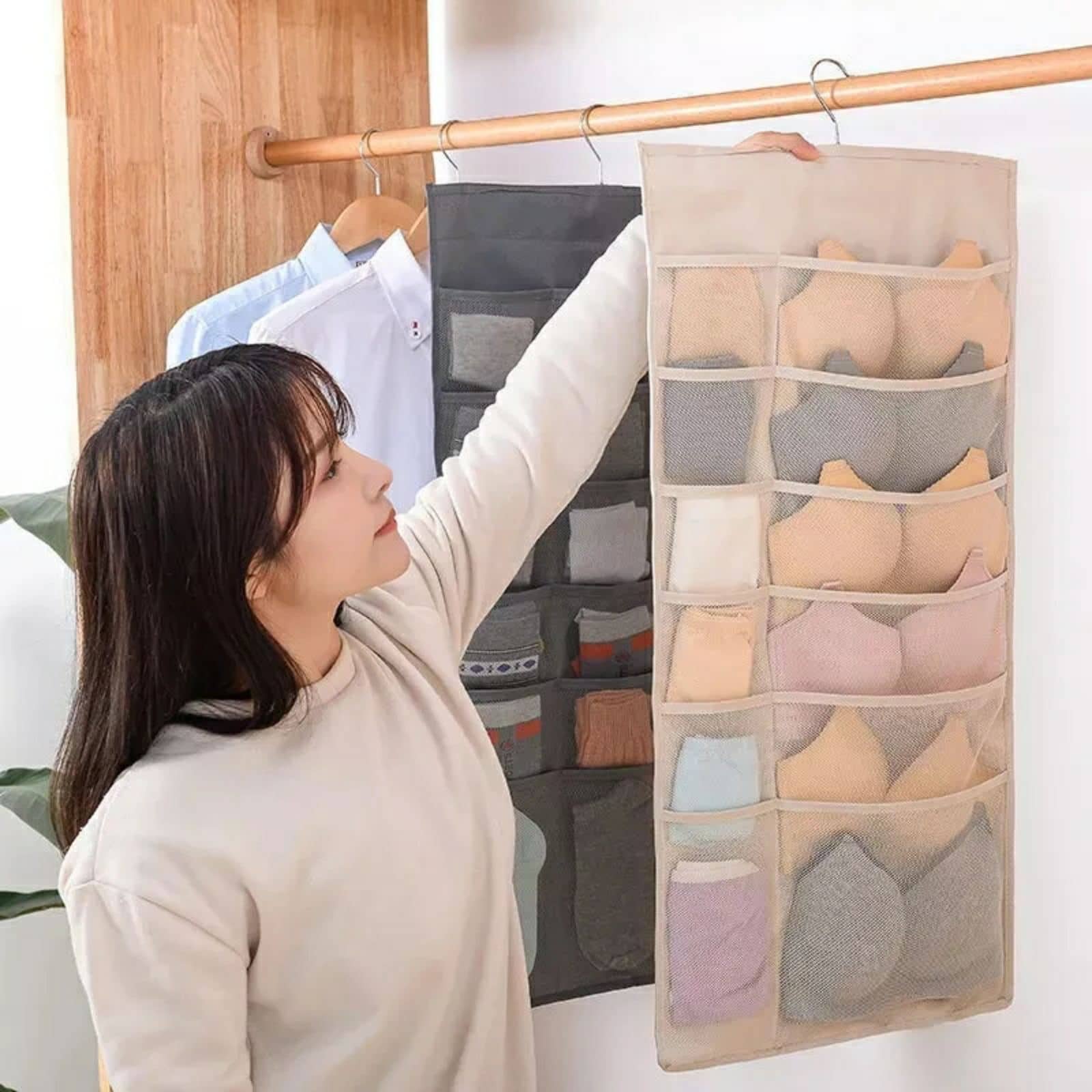 Organisateur de sous-vêtements multi-poches Double face suspendu de chaussettes de soutien-gorge - Maison - صورة 2
