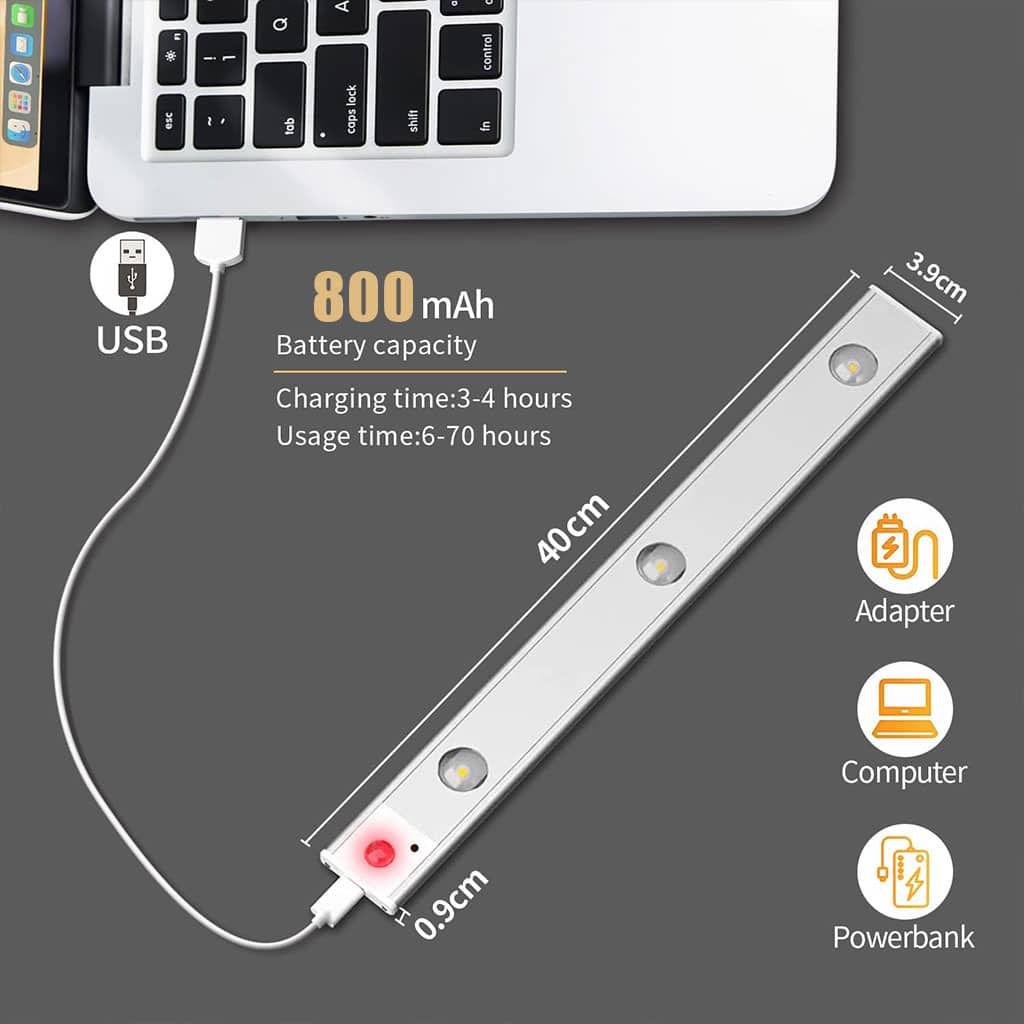 Lampe LED Rechargeable avec Détecteur De Mouvement Intérieur 3 Modes 40CM – مصباح مناطق ضيقة بعدة أوضاع - Décoration - صورة 6